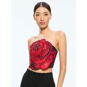 Alice + Olivia Randie Le Parisien Black Applique Top 4 NWT $495